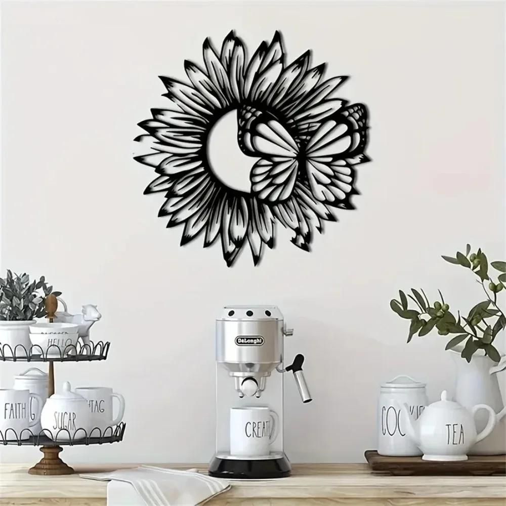 Black Sunflower and Butterfly 2D Metal Wall Art - Perfect Mother's Day Gift. Rustic Indoor/Outdoor Decor. Farmhouse Style Sign.