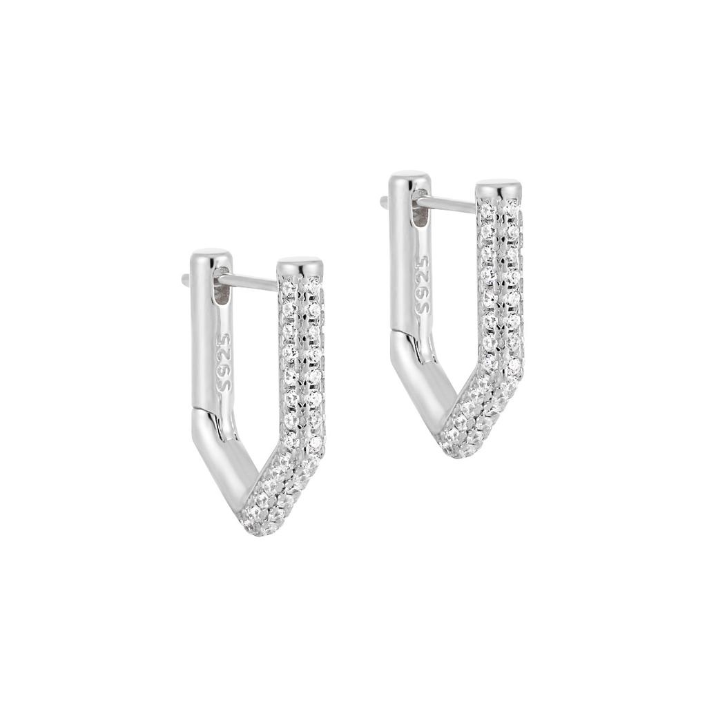 V Shape Fashion Hoop Earrings ,925 Sterling Silver Earring,18k Gold Plated Zirconia Earring for Women
