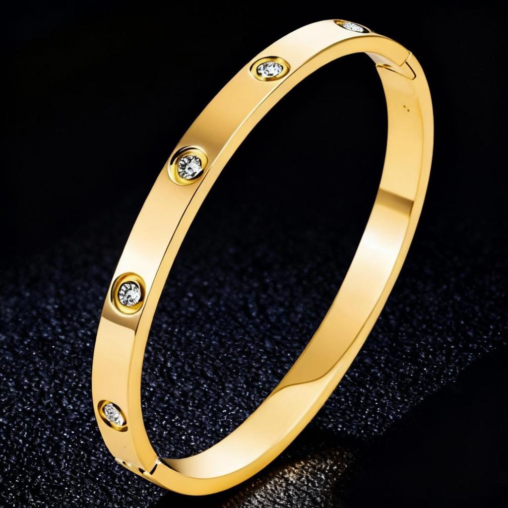 18K Gold-Plated Stainless Steel Bracelet for Girls & Women with Diamond Inlay - Retro Stackable Design