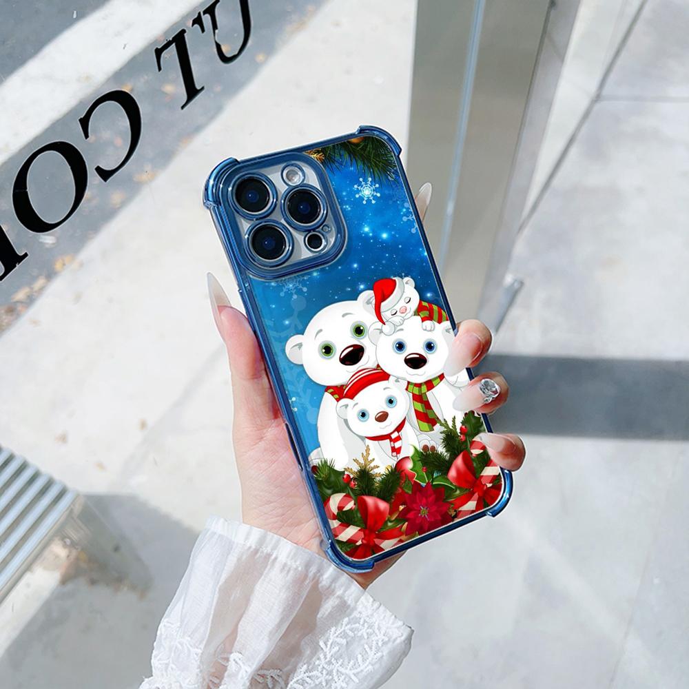 Ae110 Merry Christmas Electroplated TPU Phone Cases for iPhone 16 15 13 11 Pro Max 14 Plus 12 XR Infinix Smart 8 Tecno Four Corner Protection Cover