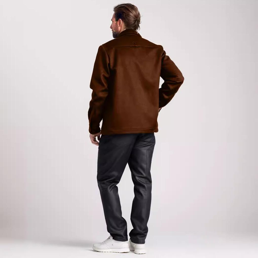 Autumn and Winter New Men's Clothing Multi-pocket Woolen Coat Single-breasted Solid-color Woolen Coat Trench Coat