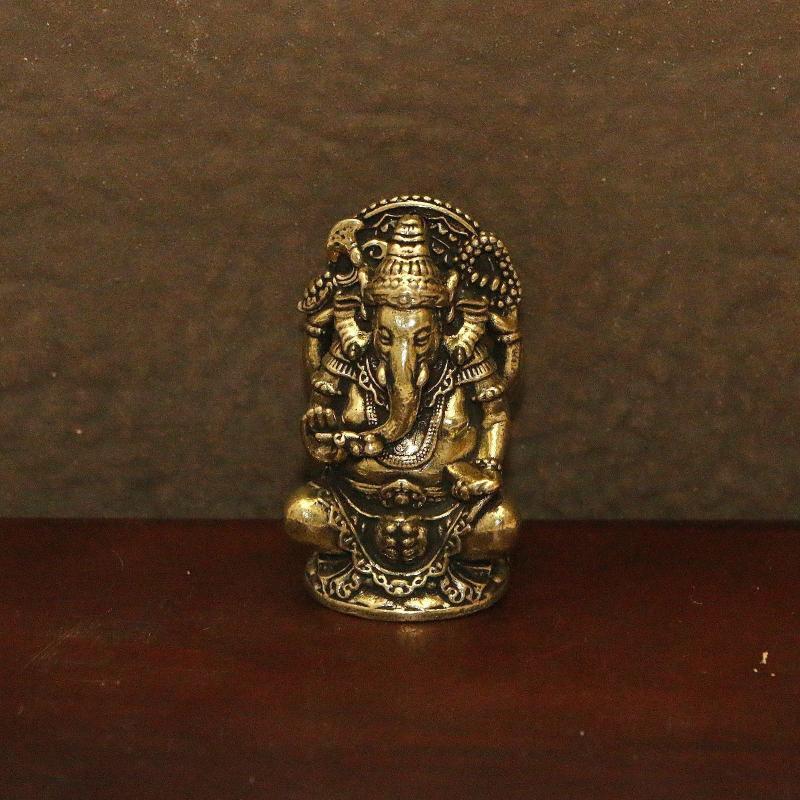 Vintage Brass Ganesha Statue Set With Exquisite Carving 2 Size Options For Home Altar Meditation Room Desktop Decor