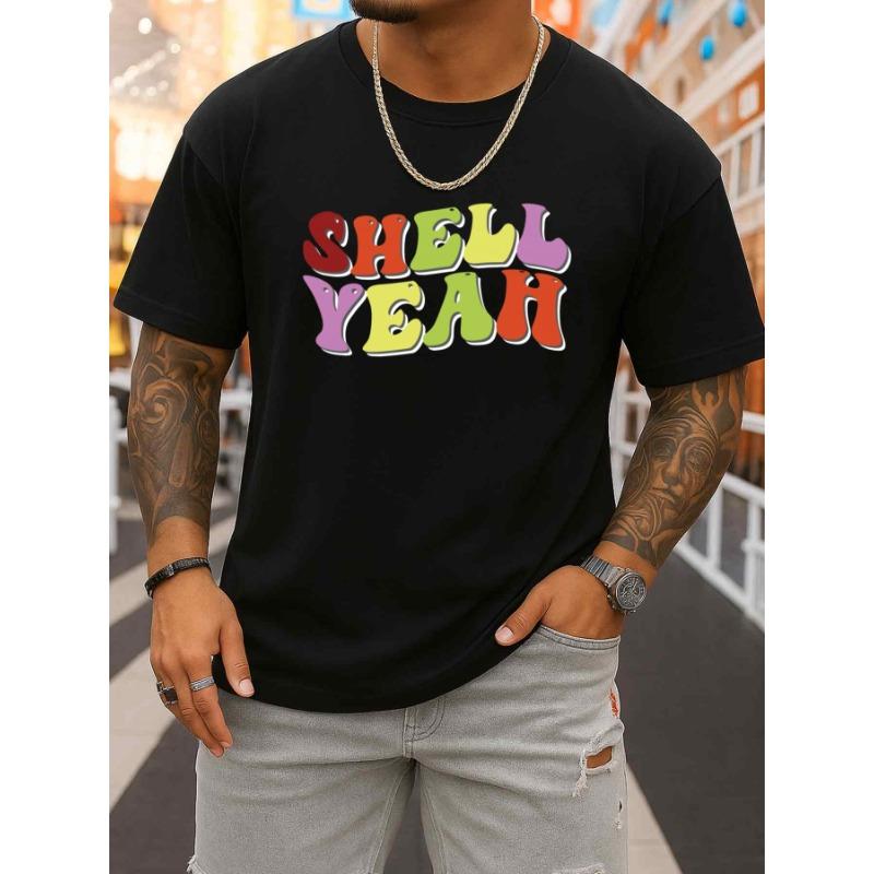 European Size Shell Yeah Retro Tee Mens Comfort Colors Tshirt Black 2026 Short Fashionable Summer T-shirt, Machine Washable Daily and Weekend Wear
