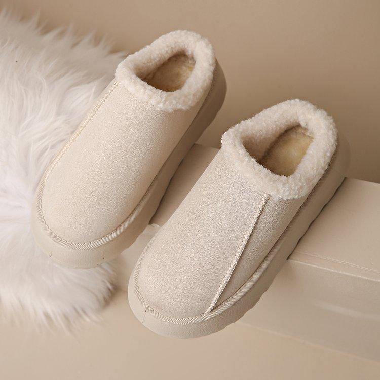Women's Padded Lining Soft Thick Bottom Heightening Home Outdoor Thickened Warm Lightweight Comfortable Stirrups Cotton Shoes Snow Boots Slippers