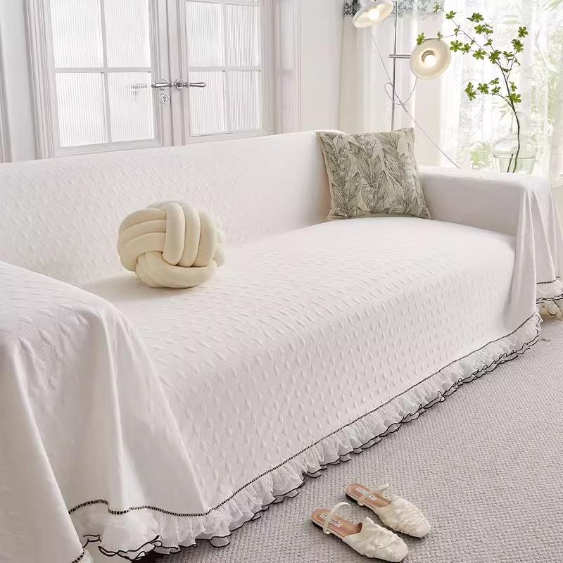 2025 New Ice Bean Sofa Towel with Lace High-End All-Cover Sofa Cover Blanket for Summer Solid Cool Skin-Friendly Couch Slipcover