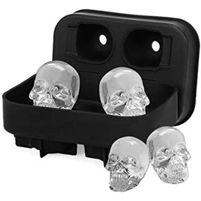 ZARRS 1 Skull Ice Cubes, 3D Skull Head Silicone Ice Molds Ice Cube Tray with Lid for Whiskey Cocktail Black Antibact, 384