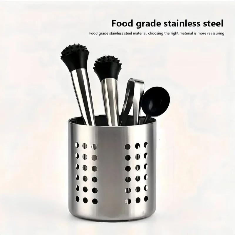 1Piece Steel Stainlesscylindrical Chopstick Cutlery Storage Box Suitable For Home Kitchens, Restaurants, And Dormitories