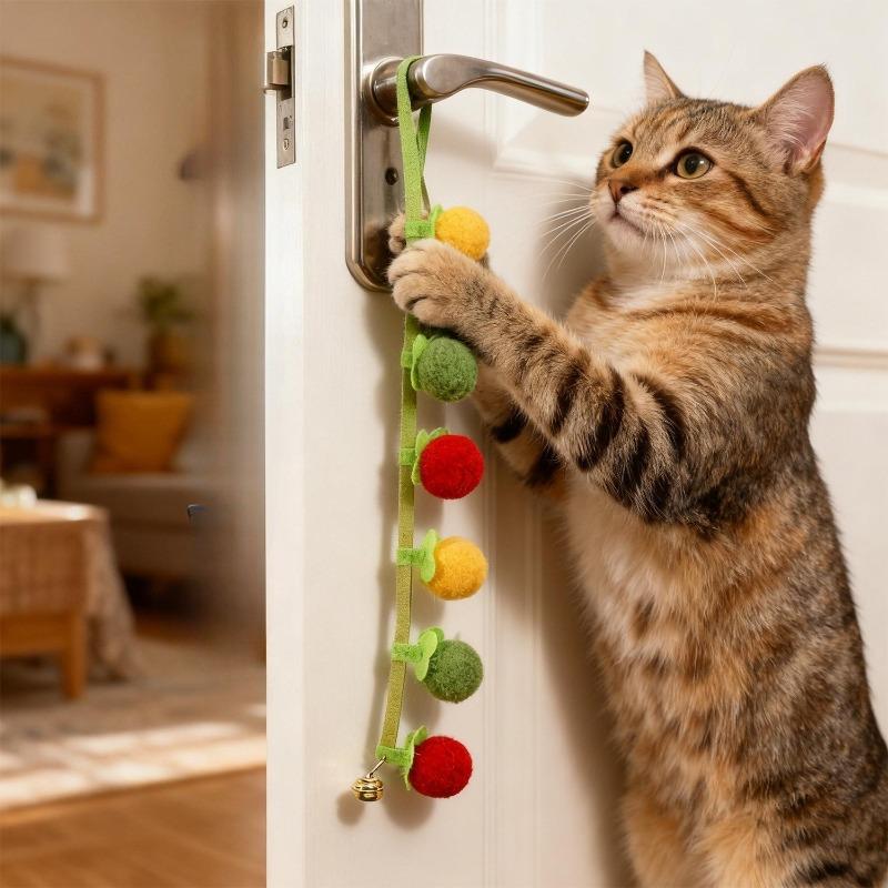 Cat Interactive Toys String Tomato Plush Cat Balls Toy with Bell Funny Hanging Door Cat Toy Kitten Chewing Toy Cat Accessories