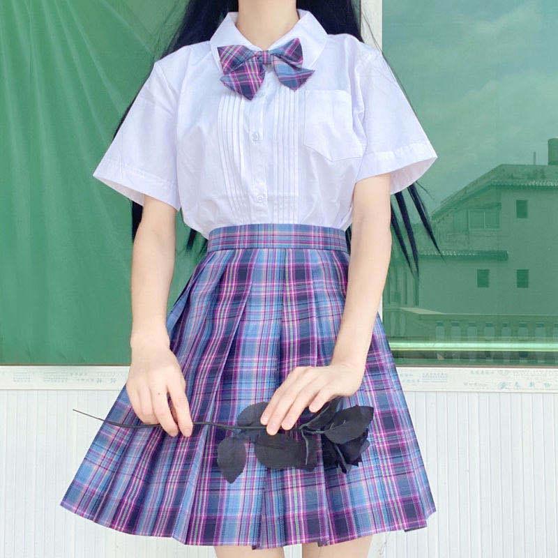 Authentic Japanese JK Plaid Mid-Length Student Uniform Set with Pleated Sailor Skirt