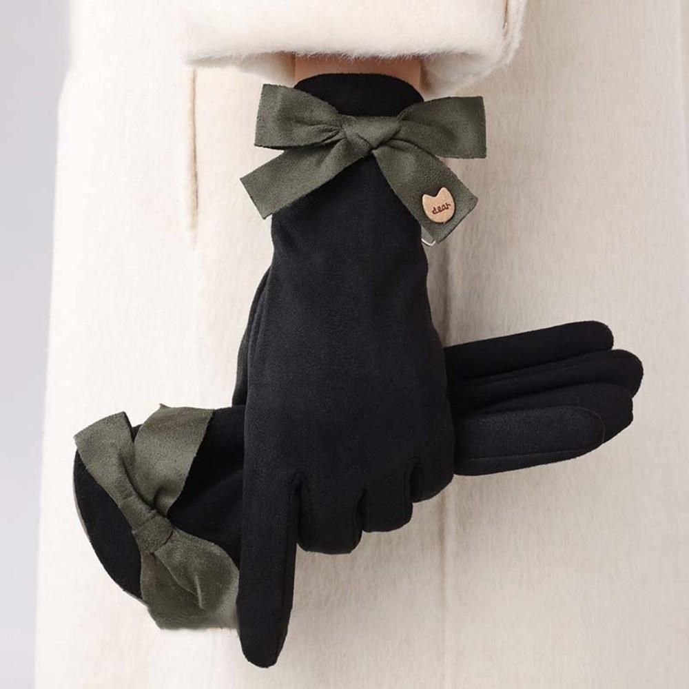 Bow Women Anti-cold Mittens Soft Thickened Suede Gloves Windproof Finger Mittens  Autumn
