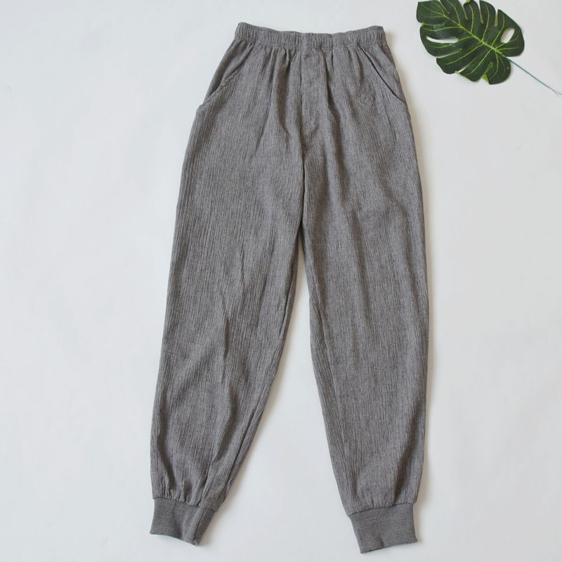 

Daily Order Men Cotton and Linen Crepe Texture Thin Home Pants Spring and Autumn Can Be Outwear Casual Sports Pants Ankle Banded Pants Dark gray L