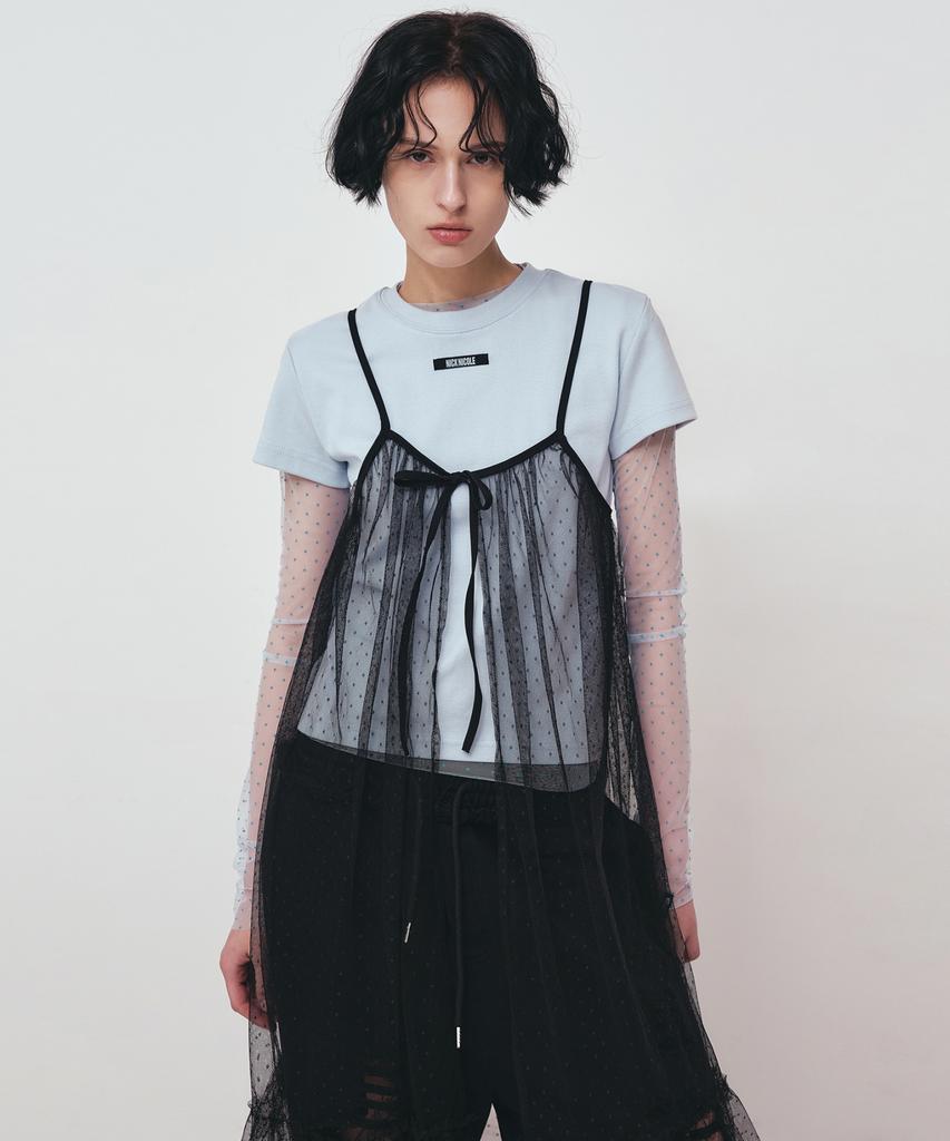 Robe Nigaennikol à Pois Transparente Superposée avec Remplissage_Noir