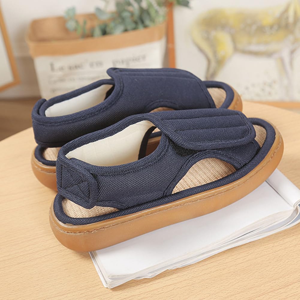 Caregiver Wide Adjustable Velcro Easy to Linen Slippers Weight Japanese Shoe [Euyqs] Slippers, Design, Closure, Wear, Unisex, (Navy, Adult, 23.5 cm,