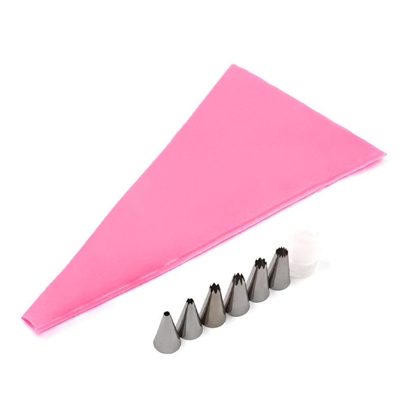 

Набір наконечників для декорування Насадка для крему з нержавіючої сталі з 8 предметів Інструмент для прикраси торта Сумка-перетворювач для випічки 8pcs рожевий