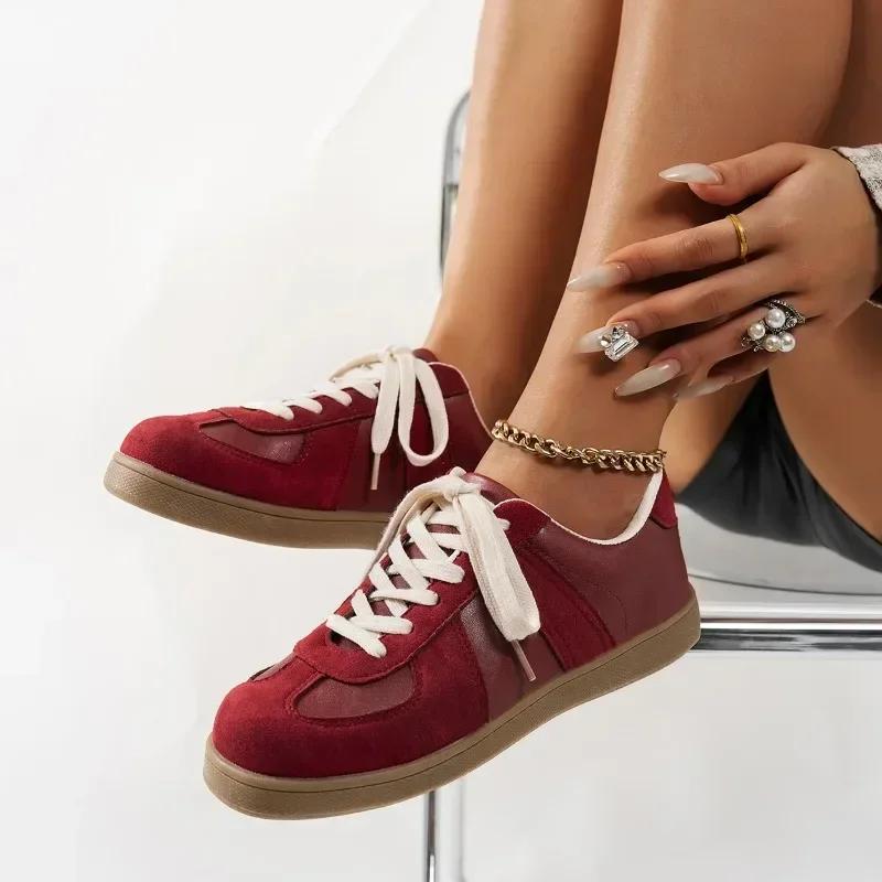 

Fashion Women s Vulcanize Shoes Flat Sole Lace-up Round Toe Faux Suede Shoes Women Leisure Sport Spring Autumn 2025 Zapatillas De Mujer 36