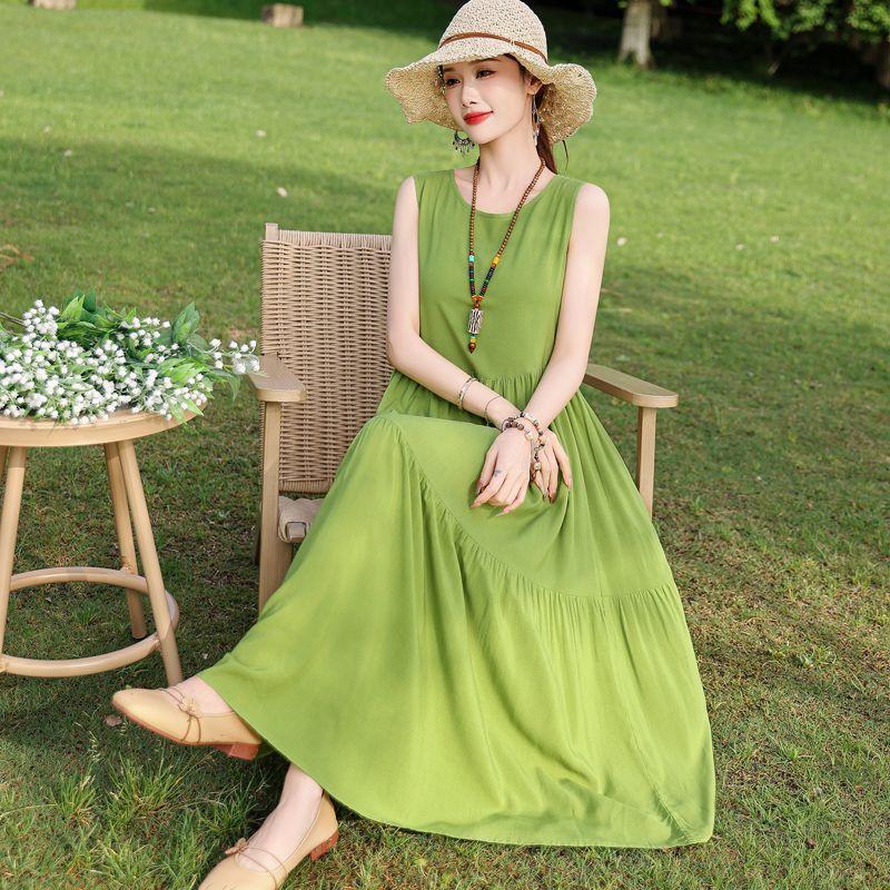 Sommer Fließendes Baumwollkleid Ärmellos Junge Frauen Strand Langes Kleid Urlaubs-Sommerkleid
