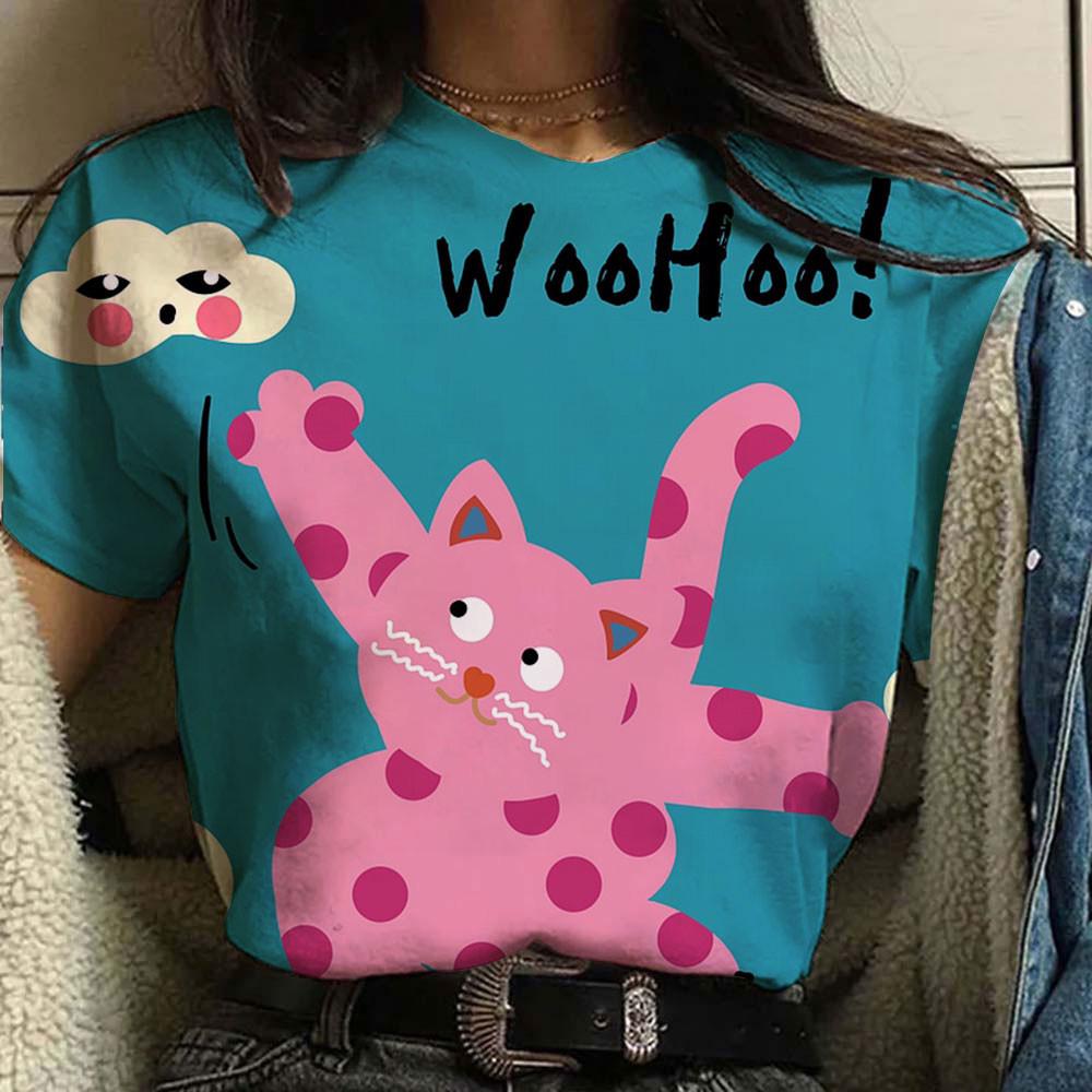 

Cat Print Fashion Round Neck Short Sleeve High Quality Loose Breathable T-shirt Summer Casual Comfortable Women s T-shirt 6XL
