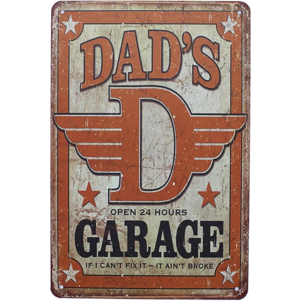 Dad's Garage Workshop Repair Shop 24 Hours Service Vintage Metal Tin Signs Retro Iron Picture Bar Cafe Garage Gym Pub Decor