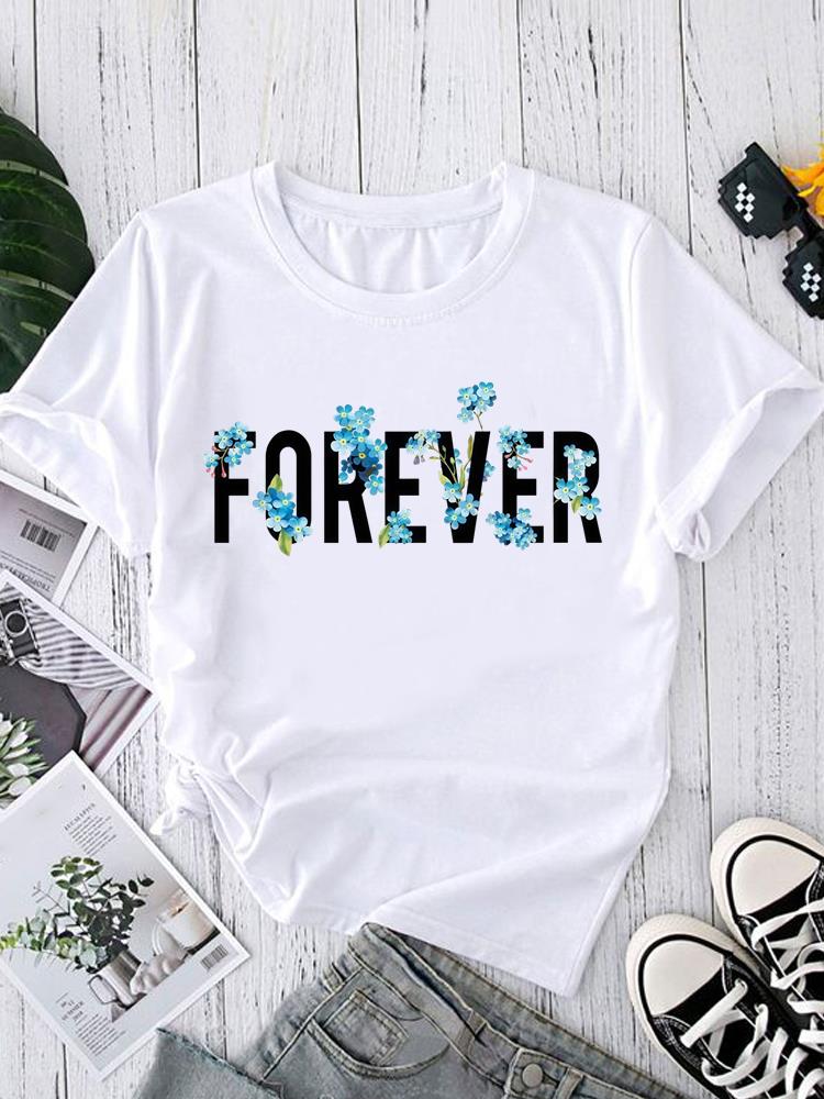 (Asian Size) Short Sleeve T-shirts O-neck Casual Clothing Fashion Female watercolor love heart Women's Top T shirt Printed Graphic Tee