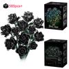 Kreativ Mörk Rosbukett Byggklossar Gotisk Stil Svarta Blommor DIY Monteringsklossar Modell Alla Hjärtans Dag Present till Henne