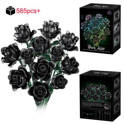 Bouquet Créatif Non Toxique Rose Foncé Briques de Construction Style Gothique Fleurs Noires Briques d'Assemblage DIY Modèle Cadeau Saint-Valentin Pour Elle