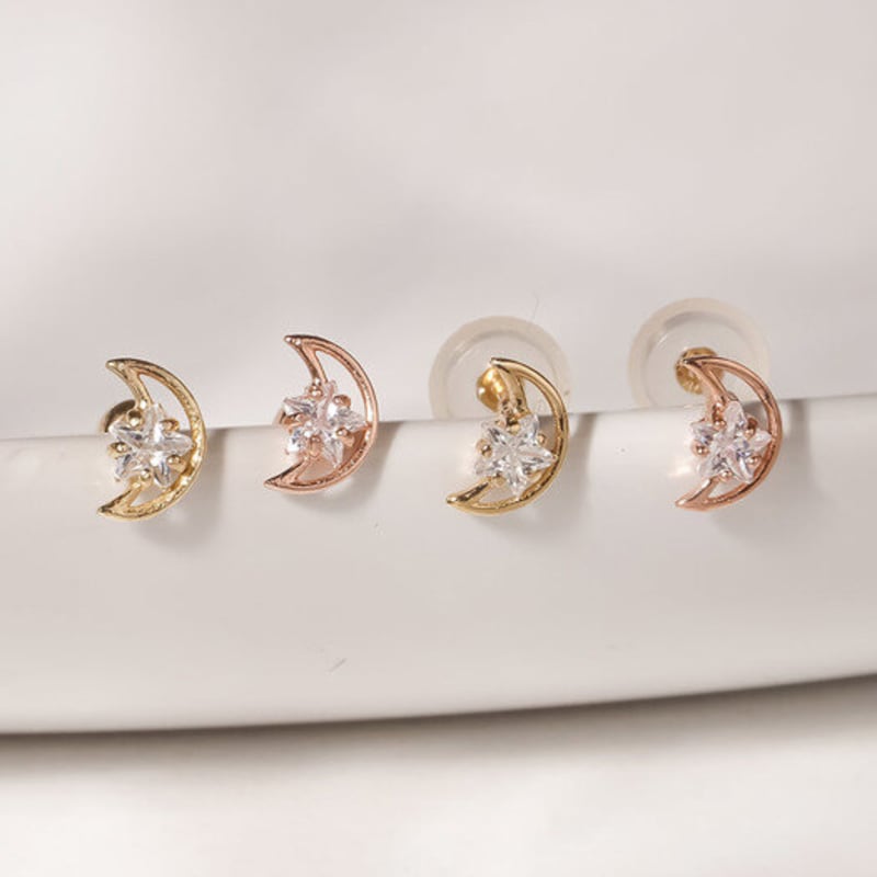 JEWNEL 14K Moon-shaped Cubic Piercing Earrings