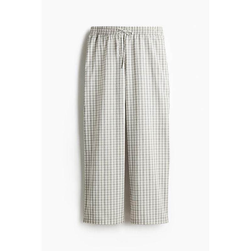 

HM Women s Clothes Casual Pants 2025 Fall New Arrival Casual Drawstring Stripes Seersucker Wide Leg Pants 1281666 Grey/Plaid 165/80(M)