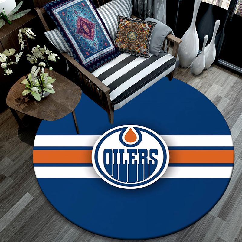 Edmonton Oilers Round Area Rug,Carpet Rug for Living Room Bedroom Sofa Playroom Decor,Non-slip Floor Mat