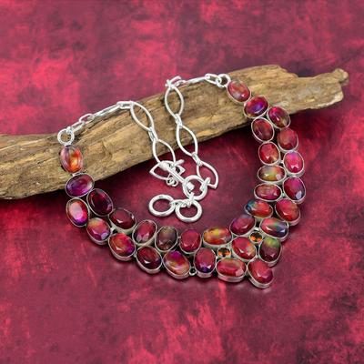 Ammolite Necklace Gemstone Jewelry, 925 Solid Sterling Silver Necklace, Adjustable Handmade Chain Necklace Gift For Wife Jewelry