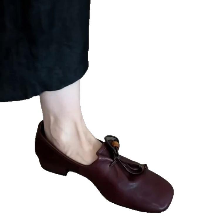 Sheepskin version~ French retro square head thick heel single shoes women's 2025 new one-pedal comfortable Mary Jane grandma shoes.