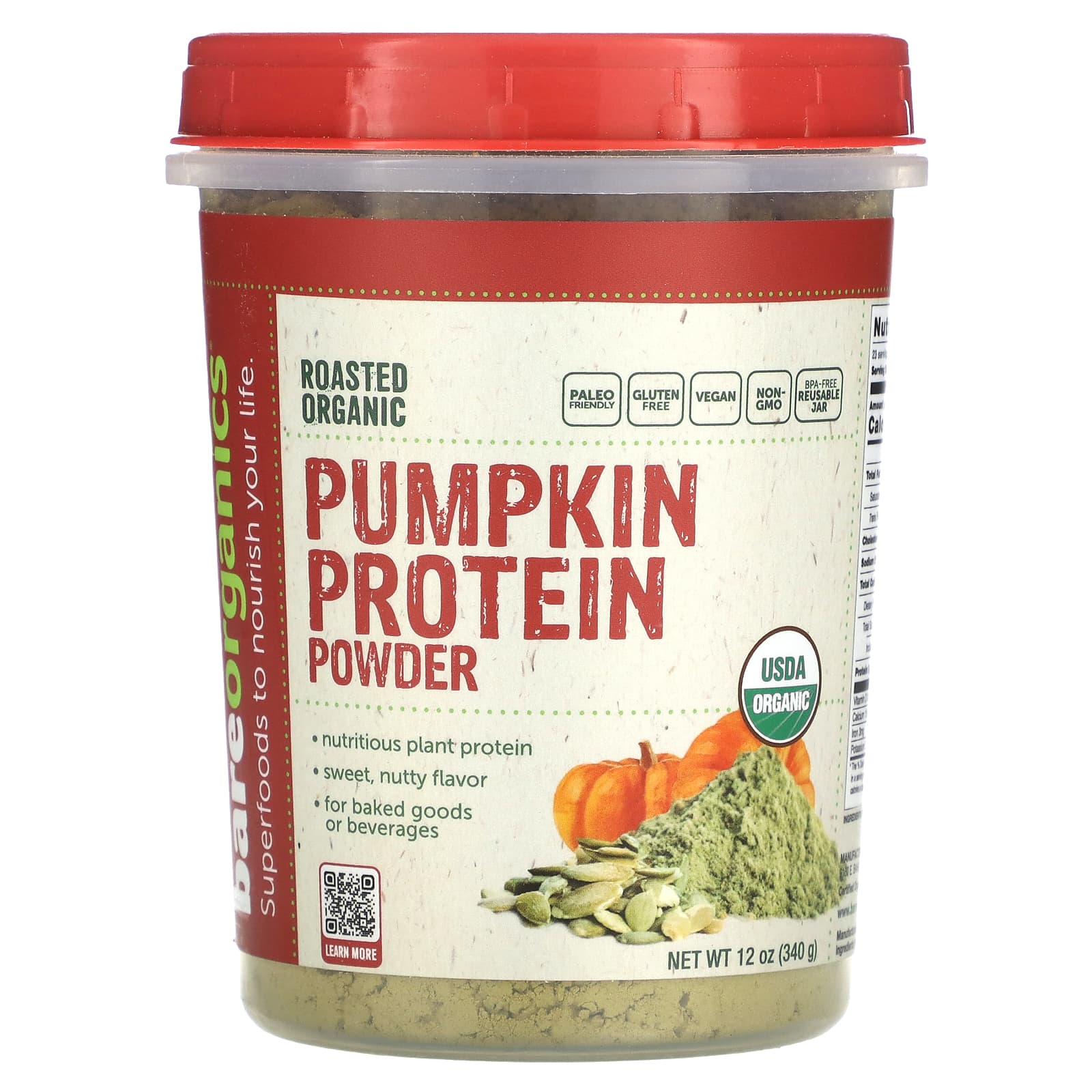 

BareOrganics, Roasted Organic Pumpkin Protein Powder, 12 oz (340 g)
