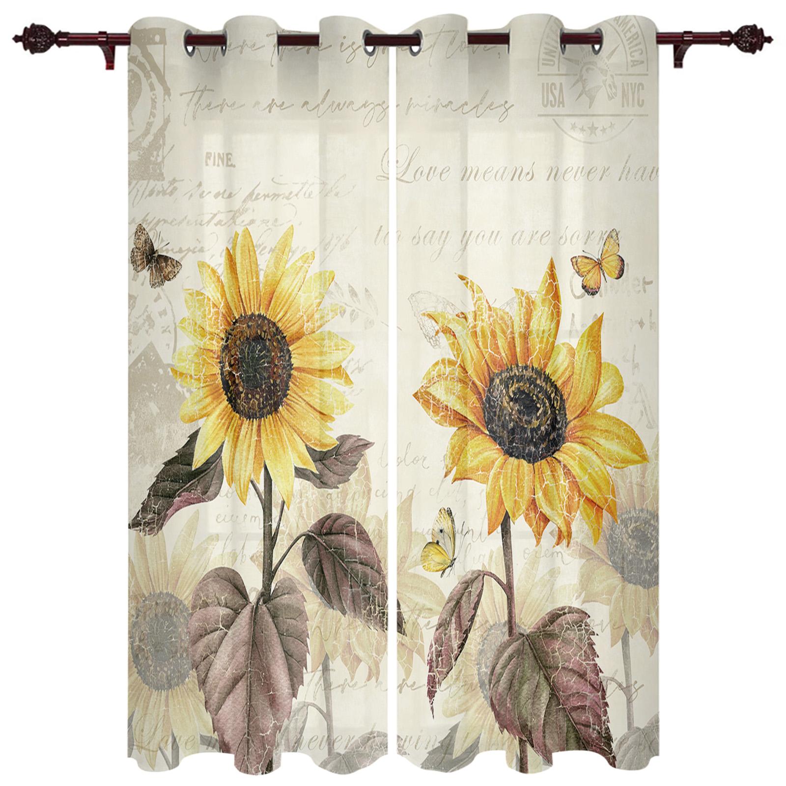 Винтажная занавеска на окно с цветком тюльпана и бабочкой — фото 8