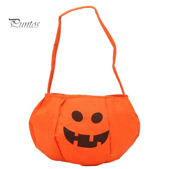 Candy Holder for Kids Halloween Pumpkin Bag Kids, Small Trick or Treat Bucket, Reusable Soft Face Basket with Handle Party Decoration
