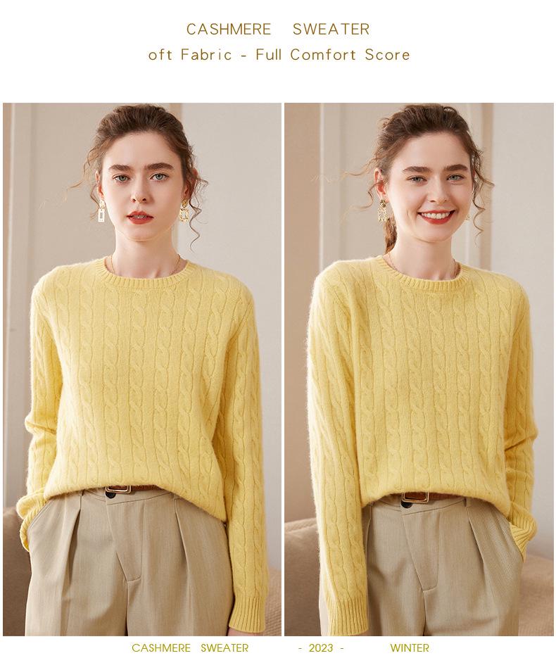Women's Autumn/Winter Luxurious Loose Cable Knit 100% Cashmere Pullover Sweater