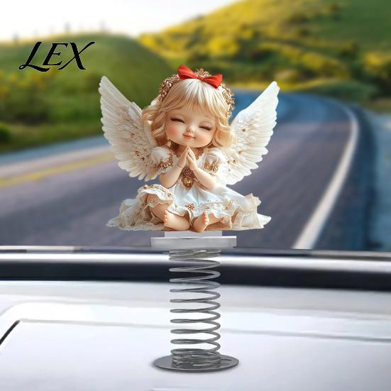 Desktop Decorative Figures Angel Girl Car Spring Ornament, 2D Double Sided Acrylic Dashboard Bouncing Healing Office Desk Ornament Decor with Adhesive