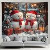 Cute Snowman Christmas Tapestry Xmas Tree Gifts Red Curtains Window Winter Scenery New Year Home Living Room Decor Wall Hanging