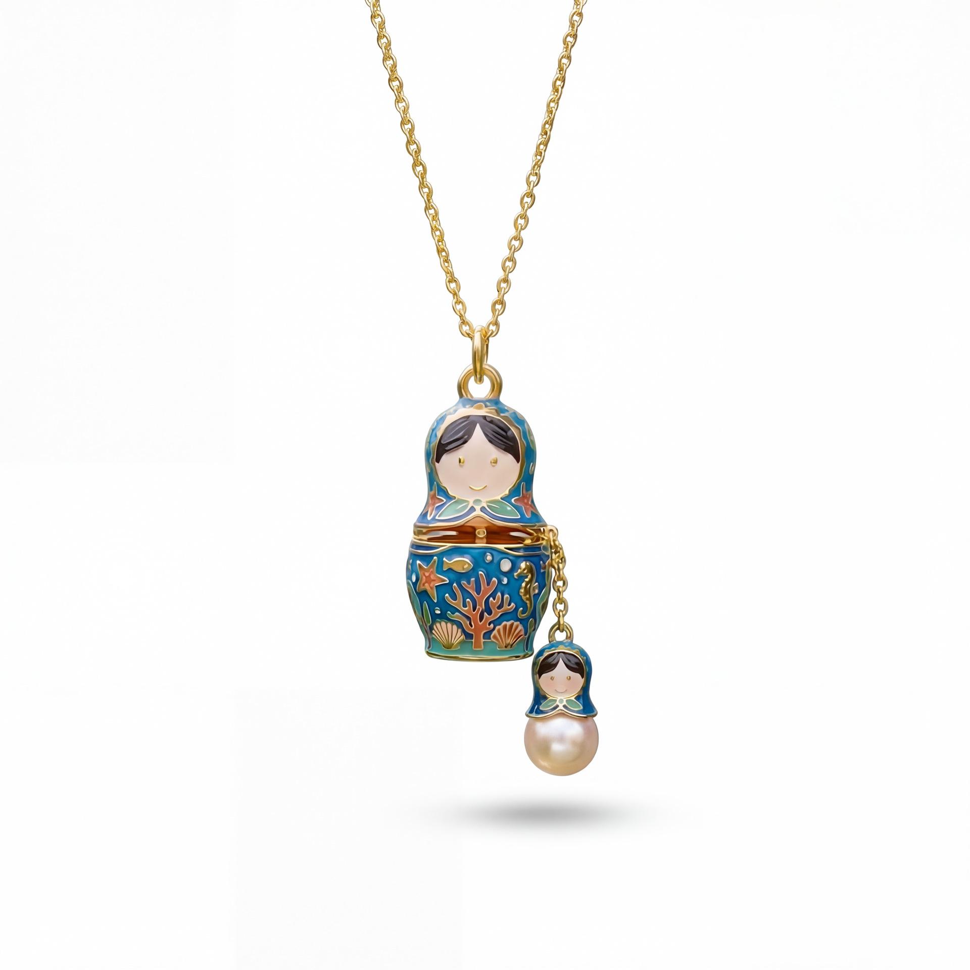 

National Style Marine Theme Opening And Closing Doll Pendant Necklace Personalized Opening And Closing Pendant Necklace Gift