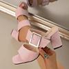 Retro Metal Buckle Decoration Suede Slip On Sandals Women 2025 Summer Square Toe High Heel Slippers Elegant Party Dress Shoes