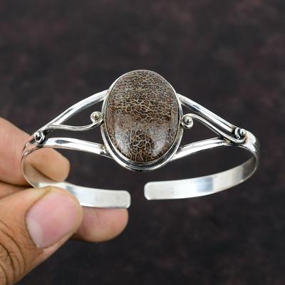 Dinosaur Bone Gemstone Bangle Handmade Band New Cuff Bracelet 925 Sterling Silver Bangle Adjustable Cuff Bracelet Anniversary Gift For Mom