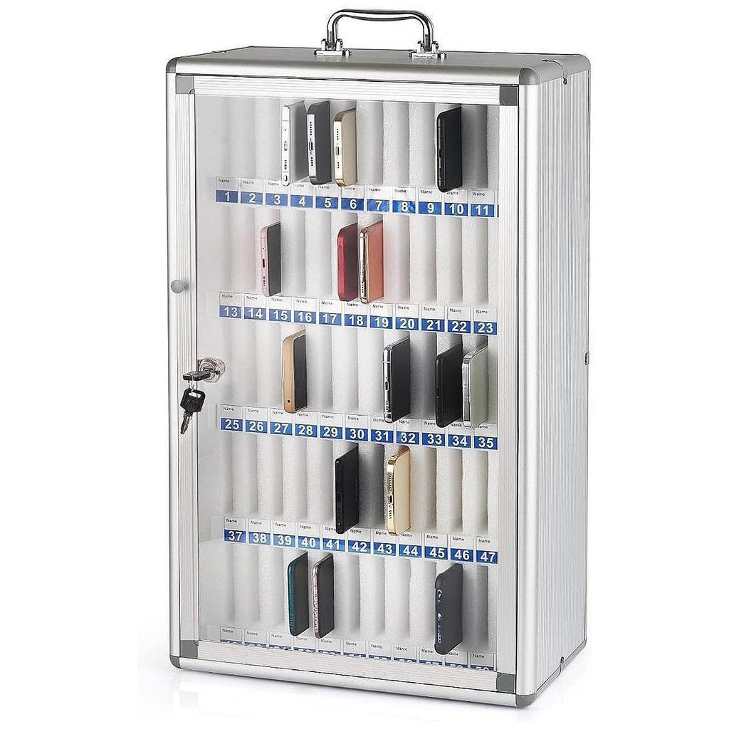 Phones Storage Cabinet Student Sturdy Aluminum Alloy Classroom Dormitory Meeting Transparent Door Portable Handle Storagebox