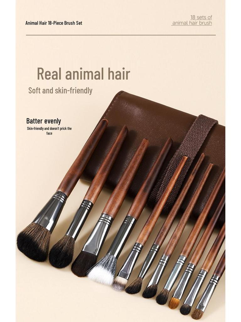 18-Piece Ultra Soft Animal Hair Makeup Brush Set: High-End Professional Eyeshadow Brushes