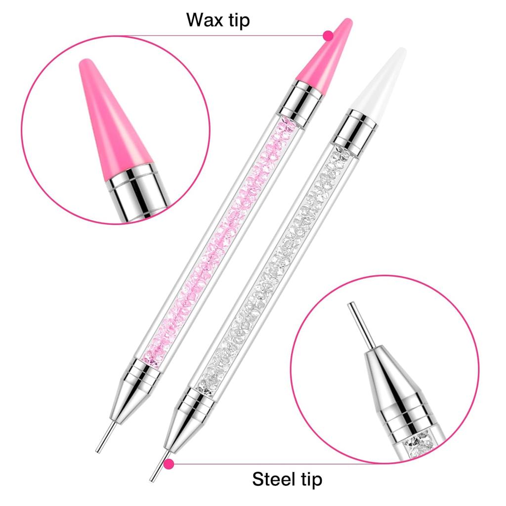 Rhinestone Picker Tool, 2-Pack Diamond Painting Dotting Pen with 6 Extra Wax Tips & Precision Tweezer, Wax Pencil for Rhinestones, Nail Art DIY Kit