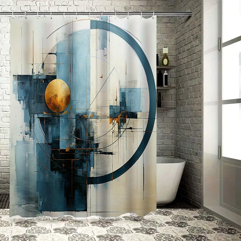 

Abstract Art Shower Curtain Modern Blue Gold Geometric Design For Bathroom Decorations 72 X 84 Inches Waterproof Fabric Bath Rug W60H190(CM)-1 Pcs