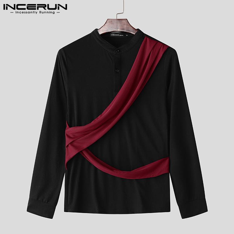 INCERUN Herren Langarmshirt mit überkreuzten Ärmeln und Henley-Muster