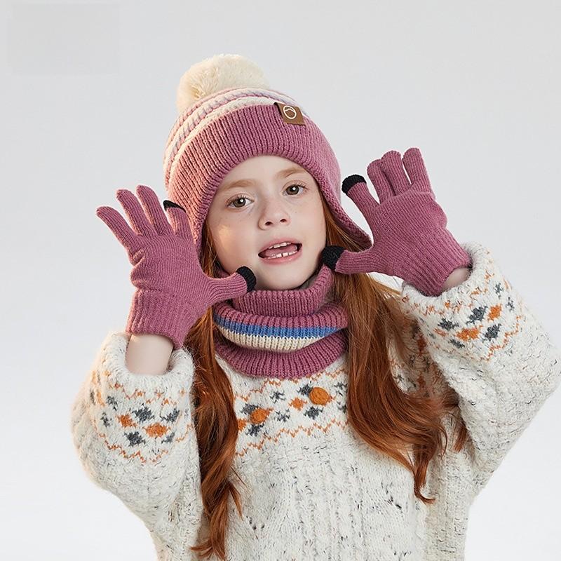 Children Knit Hat And Gloves Set With Fleece Lining For Winter Outdoor Warmth