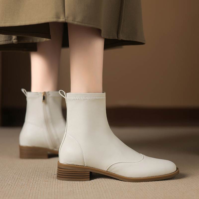 Krazing Pot Microfiber Round Toe Thick Heels Chelsea Boots Size 42 Zip Beauty Lady Women Stretch Ankle Boots