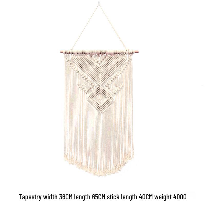 Bohemian Handwoven White Cotton Rope Tapestry - Retro Style Decorative Wall Hanging for Bedroom or Home