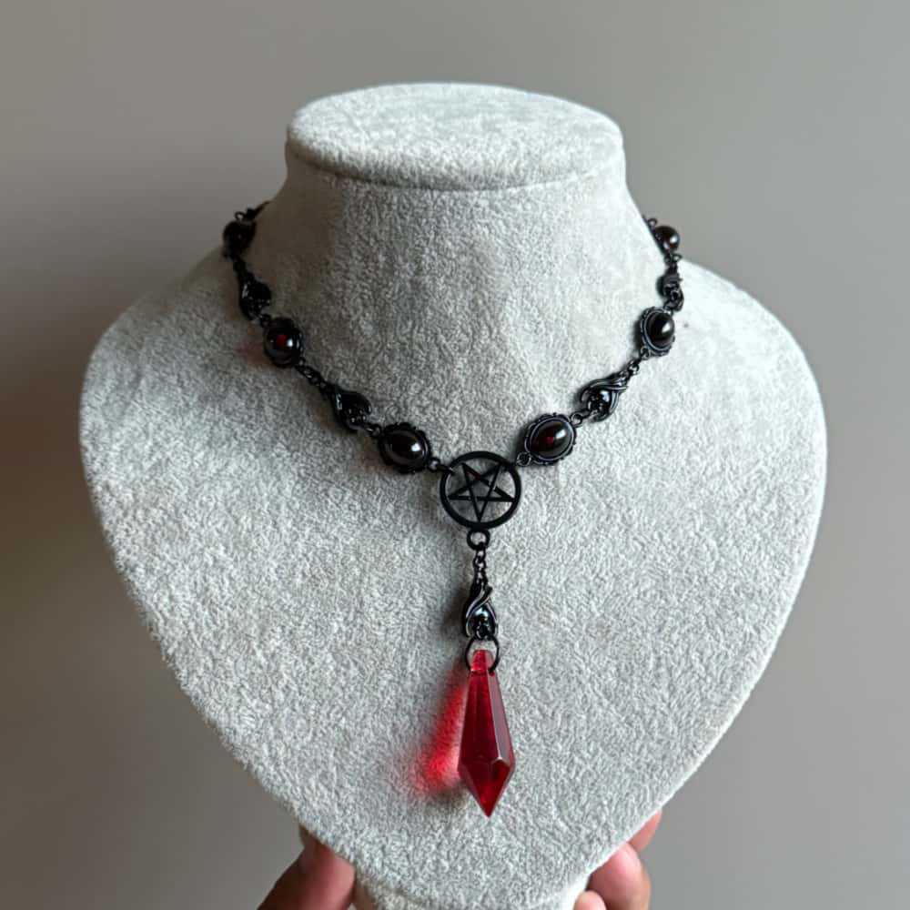 Vampire Crystal Choker, Gothic jewelry, witchcraft accessories, blood droplets, Pentagram, paganism, mystery, necklace For Women