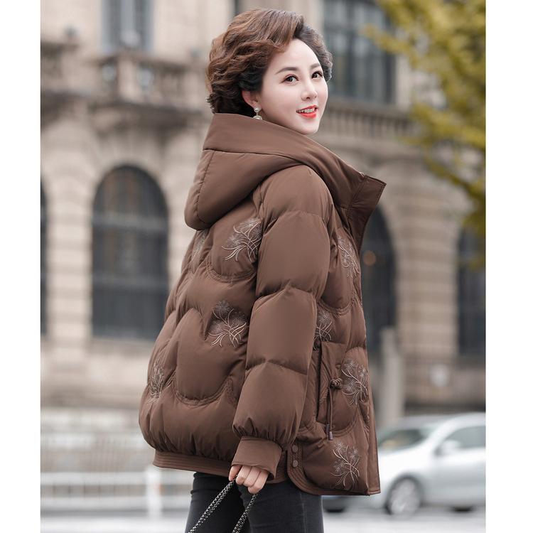 Middle-aged and Elderly Down Jacket Female Mothers Look Fashionable and Slim and Fashionable, Hooded and Thickened 90 White Duck Down Short Jacket