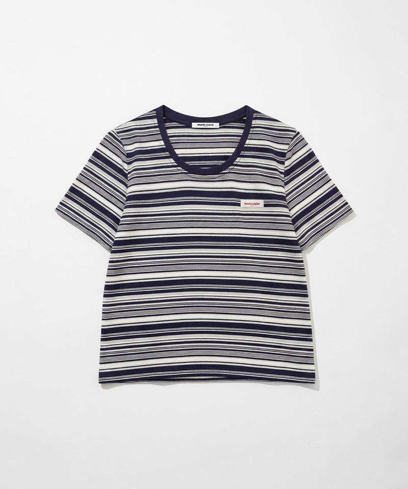 MARIE CLAIRE Multi-Stripe U-Neck Short Sleeve T-Shirt (Magbts18Mny)